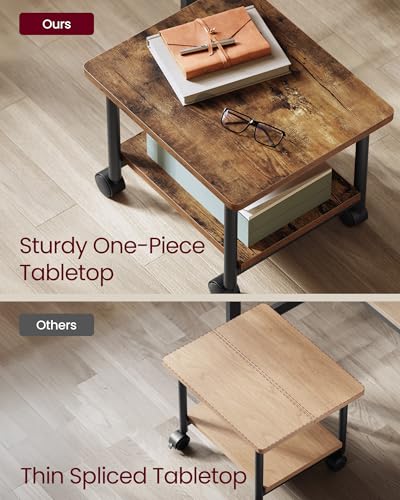 VASAGLE Printer Stand with Locking Wheels, Industrial Mobile Cart, Under Desk Printer Table for Home Office, 18.9 x 15.7 x 13.4 Inches, Storage Shelf, 2-Tier, Rustic Brown and Ink Black