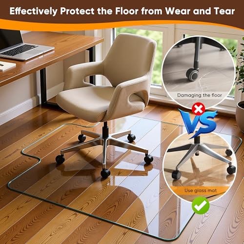 Antok Irregular Tempered Glass Chair Mat, 36"x48" Office Chair Mat for Carpet & Hardwood Floors, Heavy Duty 0.2" Desk Chair Mat for Smooth Rolling at Home or Office