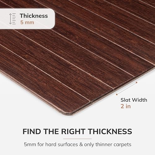 Anji Mountain Office Chairmat Thickest & Sturdy Bamboo Chairmats Highly Premium Quality Anti-Slip Heavy Duty For Multi-Purpose Hardwood Floor Office & Home Floor Protector Office Chair mat-5mm Thick
