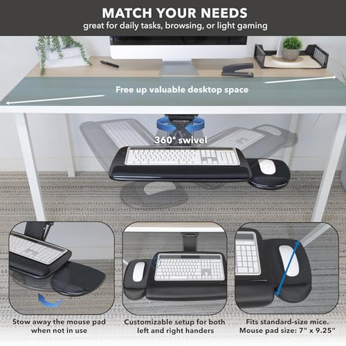 Mount-It! Under Desk Keyboard Tray, Adjustable Slide-Out Keyboard & Mouse Platform, 20.5" W × 11" D, Ergonomic Wrist Rest, Tilt & Swivel, Heavy-Duty Bolt-On Keyboard Drawer for Home Office, Black