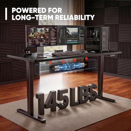 Furmax 55 x 24 Inches Electric Height Adjustable Standing Desk Large Sit Stand Up Desk Home Office Computer Desk Memory Preset with T-Shaped Metal Bracket, Black