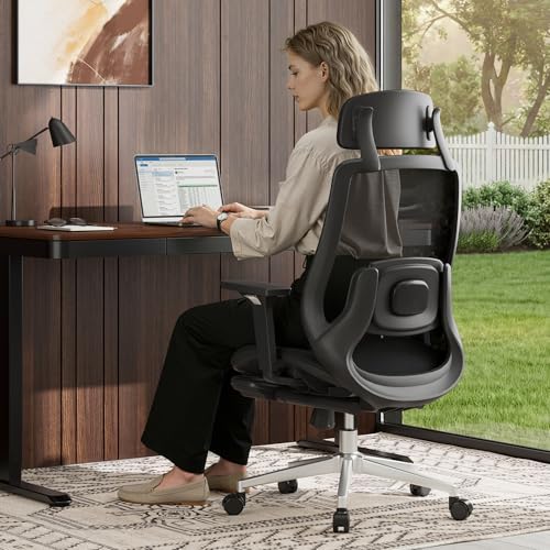 FLEXISPOT Massage Office Chair with Footrest, High Back Ergonomic Desk Chair with Adjustable Headrest, 3D Armrests, 2D Lumbar Heated Shiatsu Massage, 4-Position Recline, Mesh Seat, Black