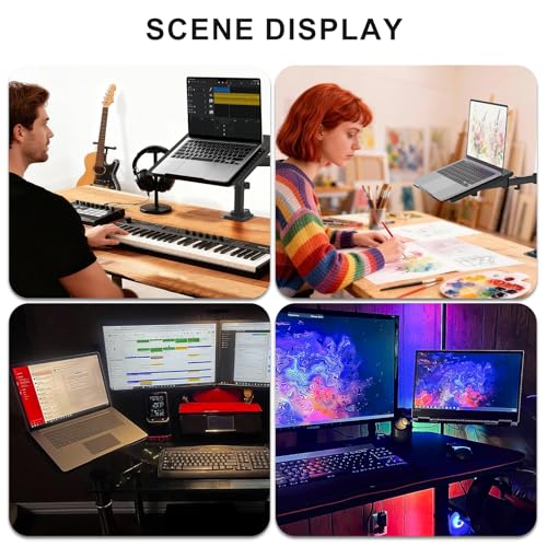WALI Laptop Desk Mount for 17 inch Notebook, Adjustable Single Monitor Arm with Laptop Holder for 32 inch Screen, Laptops Stand with Ventilated Tray, Up to 22 lbs, (M00LP), Black