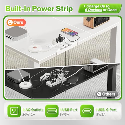 Huuger L Shaped Standing Desk with Power Outlets, 63 x 55 Inch Height Adjustable Computer Desk for Bedroom, Corner Stand up Desk for Home and Office, Work and Study, White