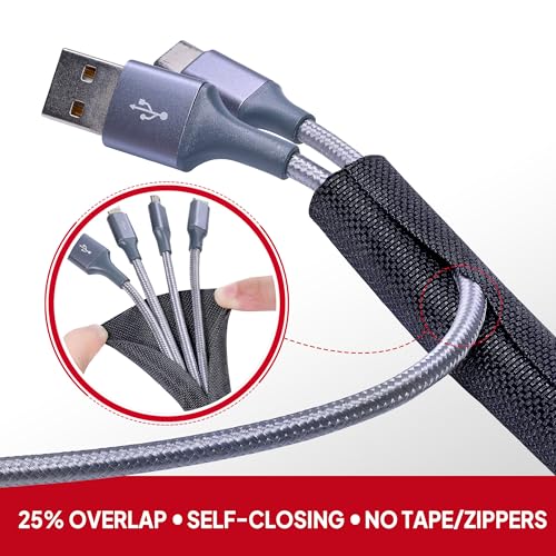 Black Braided Cable Management Sleeves Wire Loom Tubing Cord Protector Self-Wrapping (1/2"-30Feet)