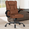 Ergonomic Office Chair with Flip-up Armrests, 300lbs Mid Back Computer Desk Chair with Lumbar Support, Executive Leather Chair with Rocking Function Adjustable Height for Home Office