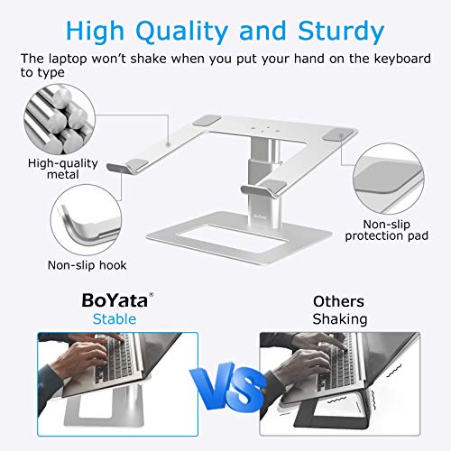BoYata Laptop Stand, Ergonomic Aluminum Height Adjustable Computer Stand Laptop Holder for Desk, Compatible with MacBook Pro/Air, Dell, Lenovo, HP, Samsung, More Laptops 11-17"
