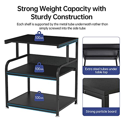 Fannova Printer Stand, 23.6 x18.9 x 30 Inches Large Printer Table with Adjustable Storage Shelf, 3 Tier Rolling Printer Cart with Wheels for Home Office, Stand for Heat Press Mini Fridge, Black