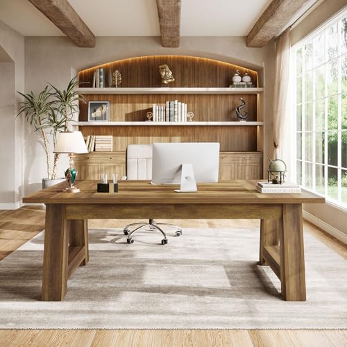 Tribesigns 62.6" Executive Desk, Large Office Computer Desk with Thickened Frame, Modern Simple Workstation Writing Table Business Furniture for Home Office, Rustic Brown