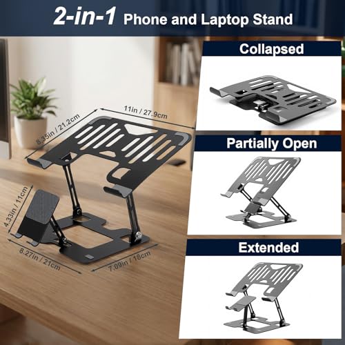 OOYCYOO Alloy Steel Laptop Stand, Ergonomic Computer Stand, Desktop Laptop Riser, Compatible with MacBook Air/Pro, Dell, HP, Lenovo and Other 10-18 Inches Laptops, Black