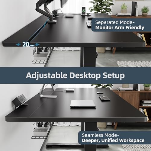 Electric Standing Desk Adjustable - 60 x 30 Inch Sit Stand Desk with Flip-Top Cable Management,Mouse Pad,Clamp Power Strip,Dual-Beam Frame,3 Memory Preset Height Adjustable for Home Office