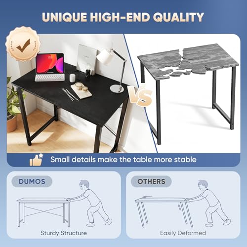DUMOS 31 Inch Small Computer Desk for Home Office, Gaming Writing Desks for Bedroom Modern Study Work Table Simple Style Workstation with Reinforcement Structure, Black