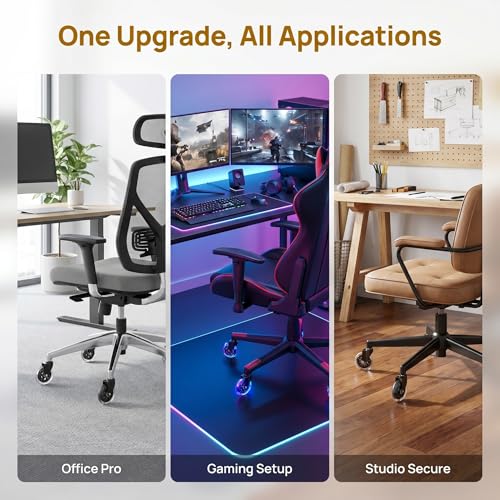 Office Chair Wheels Replacement, Transparent 3 Inch Heavy-Duty Computer Gaming Desk Rubber Casters,Smooth & Silence Gliding for All Floors Including Hardwood Carpet, Set of 5
