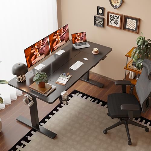 FitStand Standing Desk, Large 71x31 Inches Adjustable Stand Up Desk with Cable Management, Home Office Computer Desk with Memory Preset& Cup Holder, Black