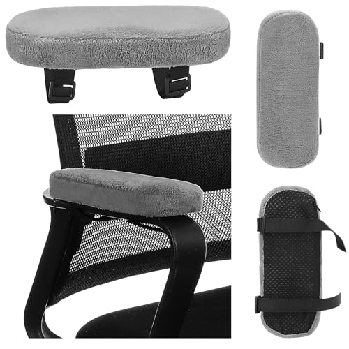 Threlaco 2 Pcs Office Chair Armrest Pads Soft Foam Office Chair Arm Covers Fluffy Flannel Gaming Armchair Armrest Cushion for Elbows and Forearms Support Pressure Relief(Gray)