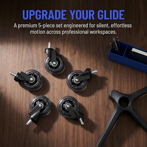 RangkingCaster 3 Inch Office Chair Wheels,Heavy Duty Replacement Casters for Furniture Computer Gaming Chairs,Silent Rubber Wheels Safe for Hardwood Carpet All Floors,Fits 98%,Set of 5