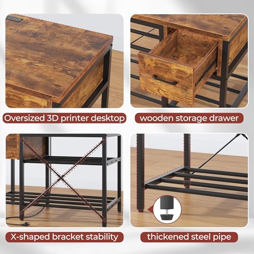 Anrigeail 3D Printer Stand with Filament Storage – Heavy Duty Metal 3D Printer Table with Drawer and Power Hub for Workshop, Studio, and Office