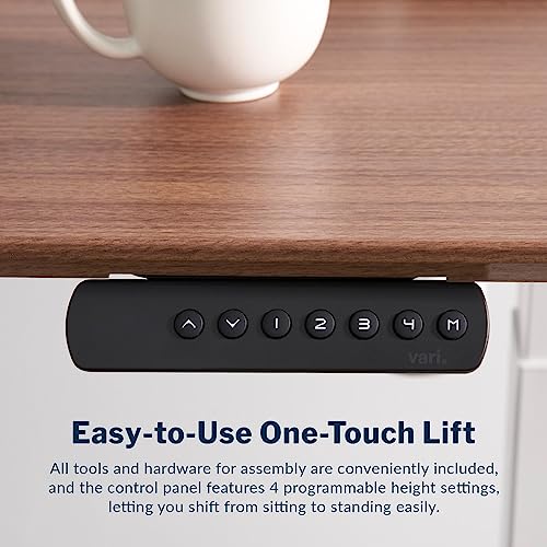 Vari Essential Electric Standing Desk for Home Office – 48x24 Sit-Stand VariDesk, 4 Memory Height Presets, 2-Piece Laminate Wood Top, Sturdy T-Style Legs, Supports 150 Lbs + Easy Assembly (Hazel Wood)