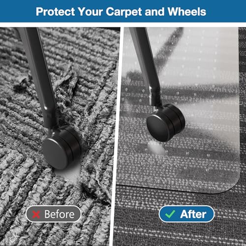 FUNMAT Chair Mat for Carpet, 46" x 60" Desk Chair Mat for Carpeted Floors, Non-Slip Office Vinyl Mat for Carpet with Studded, Easy Glide Heavy Duty Floor Protector Mat for Home Office, Clear