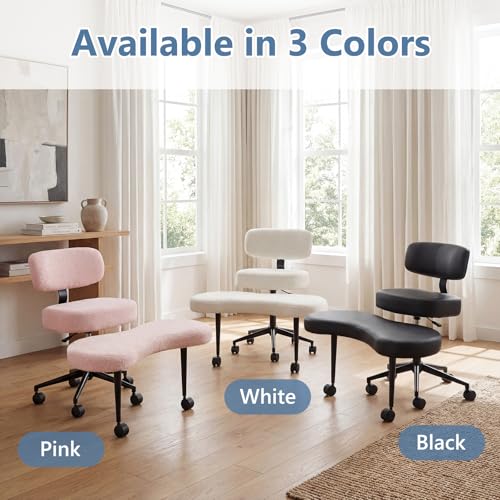 DUMOS Ergonomic ADHD Cross Legged Office Desk Chair with Adjustable Backrest, Height Adjustable Meditation Chair with 360° Swivel Footstool, Teddy Fabric Yoga Stool for Home Office, Pink