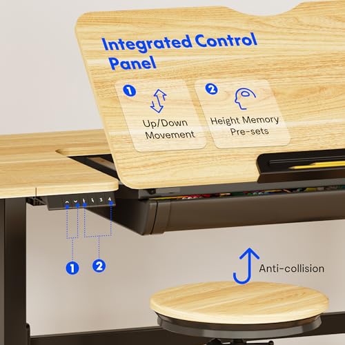 FLEXISPOT Electric Drafting Table Adjustable Height 47.2"x23.6" Standing Drawing Desk Extendable Top Craft Workstation w/Tilting Tabletop, Storage Drawer for Study, Office, Studio, Art, Adult & Kid