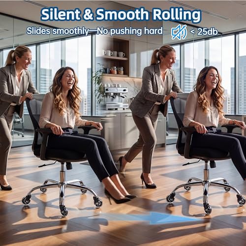 HOSALI 3 Inch Office Chair Wheels - Rubber Chair Casters Replacement, Heavy-Duty Computer Gaming Desk Caster Wheel Smooth & Safe Rolling for All Floors Including Hardwood and Carpet, Set of 5