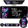 Desk Mat Set + Keyboard and Mouse Pad with Wrist Rest Support,4-in-1 Large Mousepad Computer Mats for Desktop Home & Office-Purple Butterflies