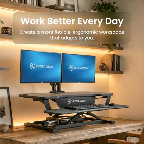 VERSADESK Electric Standing Desk Converter, 48 Inch PowerPro Height-Adjustable Sit Stand Desktop Riser, Keyboard Tray, USB Charging Port, 48" W X 24" D, Black
