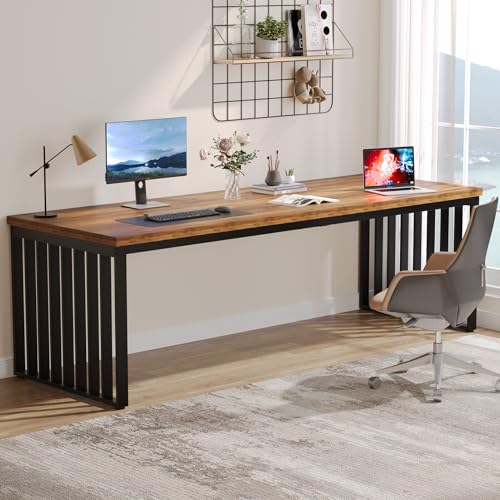 Tribesigns 78.74" Extra Long Computer Desk for 2 Person, Double Long Desk with Heavy Duty Metal Frame, Double Workstation Study Table for Home Office (Without Chair) (Brown & Black)
