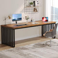 Tribesigns 78.74" Extra Long Computer Desk for 2 Person, Double Long Desk with Heavy Duty Metal Frame, Double Workstation Study Table for Home Office (Without Chair) (Brown & Black)