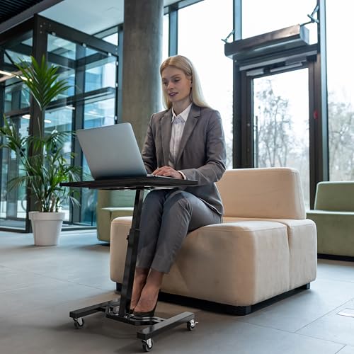 SHW Mobile Height Adjustable Laptop Rolling Cart with Height Adjustment from 28" to 33", Black
