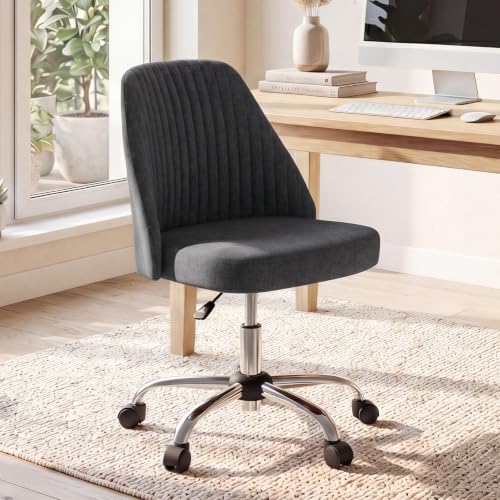 DUMOS Office Chair, Comfy Desk Chair Rolling Vanity Swivel Task Chairs with Wheels, Wide Seating Armless Height Adjustable Computer Chairs for Home,Bedroom,Student,Adults, Graphite
