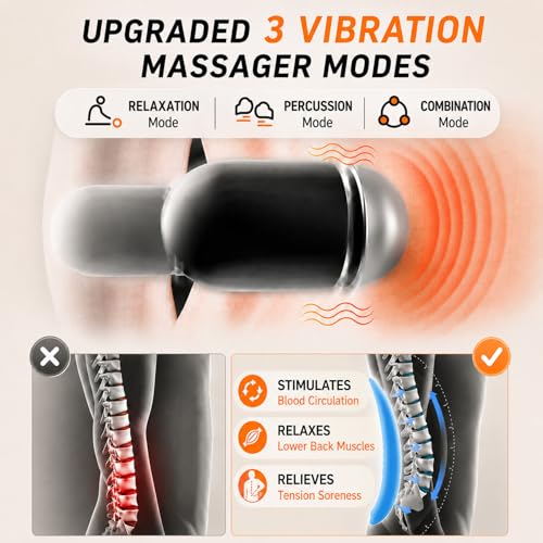 Upgraded Cordless Lumbar Support Pillow for Pain Relief Deep Tissue, 3-in-1 Heated Lower Back Massager Pillow with 3000mAh Battery, Heat, Massage, Electric Stretch, Back Support Pillow for Chair Car