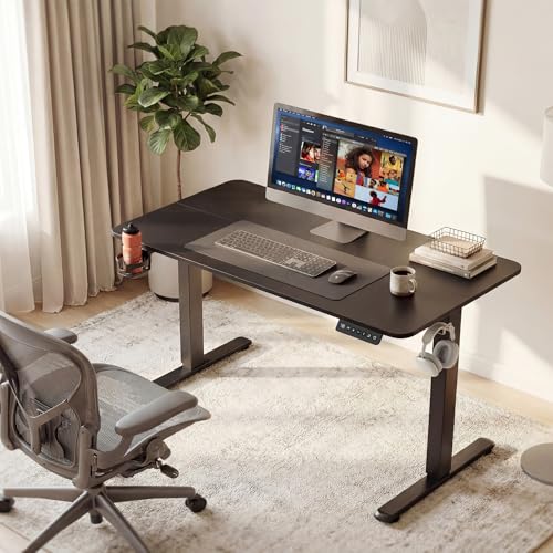 Furmax Electric Standing Desk, 45 x 24 Inches Height Adjustable Sit Stand up Desk, Memory Preset Computer Home Office Desks with Sturdy Metal Frame, Phone Stand Cable Management Hole (Black, 45'')