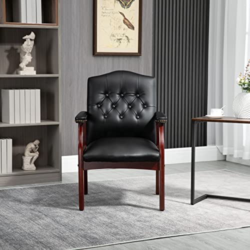 Black Leather Office Chairs Set of 2 -Ergonomic Executive Guest Chairs for Reception, Multi-Scene Use (Waiting Room, Meeting, Conference, Lobby, Conference, Church) High Back No Wheels with Arm Design