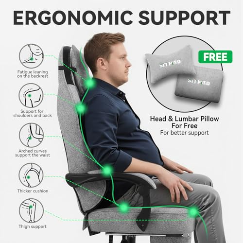 Gaming Chair, Computer Office Chair with Foot Rest, Ergonomic Fabric Desk Chair with Adjustable Lumbar Support & Headrest, Comfortable PC Reclining Gaming Chairs for Adults, Silla Gamer 350lbs