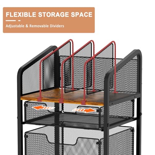 Tiaoheka Rolling File Cabinet with Adjustable Dividers, Mobile Filing Cabinet with 2 Storage Drawers on Lockable Wheels, Hanging File Organizer Beside Under Desk for Office, Home（Patent Pending）