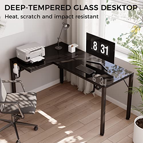 EUREKA ERGONOMIC RGB LED Lights 60 Inch L Shaped Reversible Black Glass Gaming Desk Home Office Computer Table GTG L60