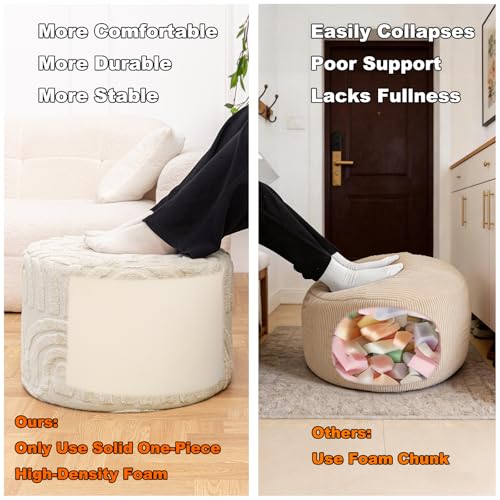 Asuprui Plush Fabric Ottoman Footrest – 20"x14" Soft Foam Pouf with Removable Cover Perfect for Living Room, Bedroom & Dorm(Linen)