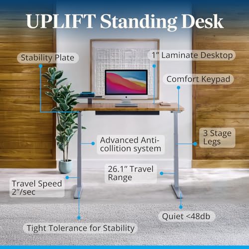 UPLIFT DESK V3 2-Leg Walnut Laminate Wood Standing Desk – Adjustable Height, Advanced 1-Touch Memory Keypad, Under Desk Cable Management, Wire Grommets & Rocker Board (Black C-Frame, 60 x 30 inch)