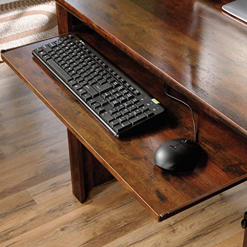 Sauder Harbor View Home Office Computer Desk with Hutch, Keyboard Tray, in Curado Cherry finish