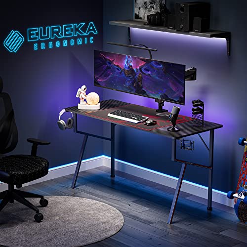 EUREKA ERGONOMIC Gaming Desk 55 inch, Controller Stand, Cup Holder, Headphone Hook, Mouse Pad, Black