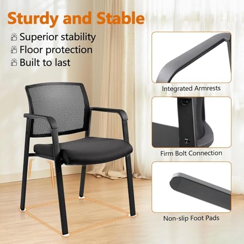 CLATINA No Wheels Conference Room Chairs Set of 8, Stackable Office Guest Reception Chair with Armrests, Mesh Back Waiting Room Chairs for Office, School, Lobby, Church, Black