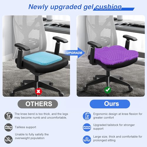 Airllantry Thicken 19.7in Seat Cushion, Gel Seat Cushion for Long Sitting–Office Chair, Wheelchair, Car Pad, Large Cooling Support Pad for Back Pain, Sciatica, Tailbone Pain Relief