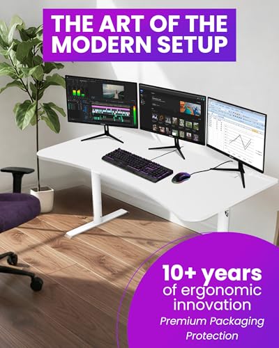 Arozzi Arena Large Gamer Desk - 63x32” Adjustable Height PC Gaming Desk with Storage for Cables & Triple-Monitor Support - Full-Surface Washable Mousepad - Pure White