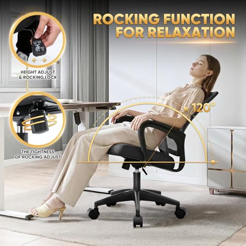 Magshion Ergonomic Office Chair 10 Pack, Mid-Back Mesh Desk Chair, Adjustable Swivel Computer Chair with Lumbar Support & Breathable Backrest for Gaming, Work, Study, 300 Lbs Capacity, Black