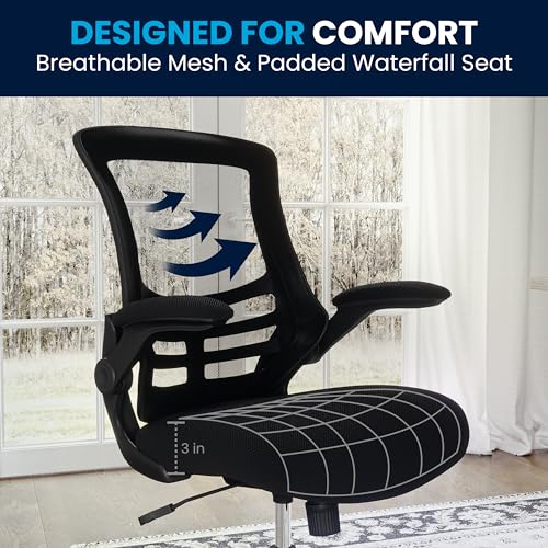 Flash Furniture Kelista Mid-Back Swivel Office Chair with Adjustable Seat Height, Ergonomic Mesh Desk Chair with Flip-Up Armrests, Black