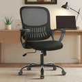 Sweetcrispy Home Office Managerial Executive Chair with Ergonomic Design, Mid-Back Mesh Swivel, Comfortable Lumbar Support, Comfy Arms for Bedroom,Study,Student, Black