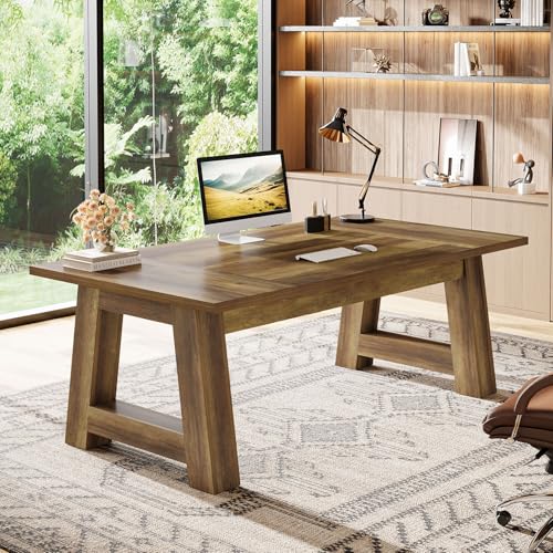 Tribesigns 62.6" Executive Desk, Large Office Computer Desk with Thickened Frame, Modern Simple Workstation Writing Table Business Furniture for Home Office, Rustic Brown