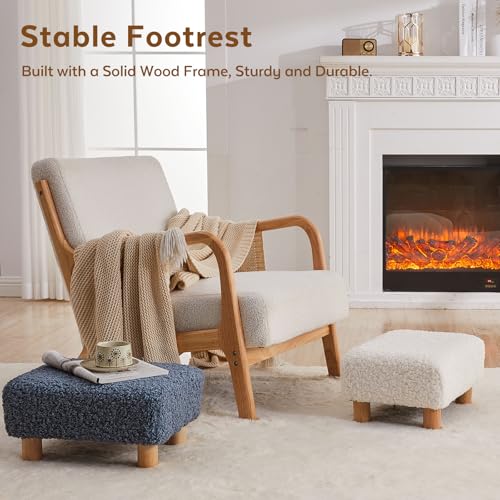 FIMIVIBI Small Foot Stool Ottoman, Sherpa Footstool Ottoman Foot Rest for Couch, Rectangle Footstools and Ottomans Small for Living Room, Entryway and Bedroom (White)